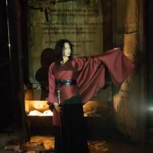 kimono in cotone con gonna in jersey lunga